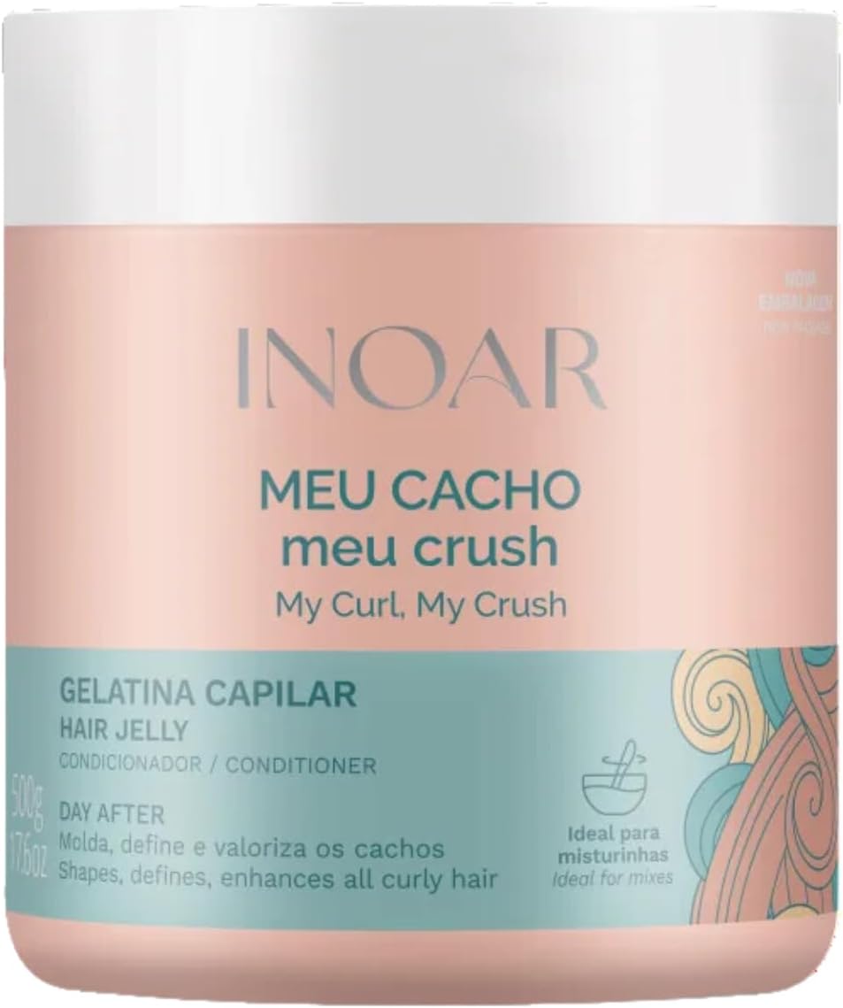 Inoar, Meu Cacho Meu Crush, Gelatina Capilar, Definição de Cachos, Hidratação Intensa, Com Colágeno e Vitamina E - 500g Inoar, Meu Cacho Meu Crush, Gelatina Capilar, Definição de Cachos, Hidratação Intensa, Com Colágeno e Vitamina E - 500g