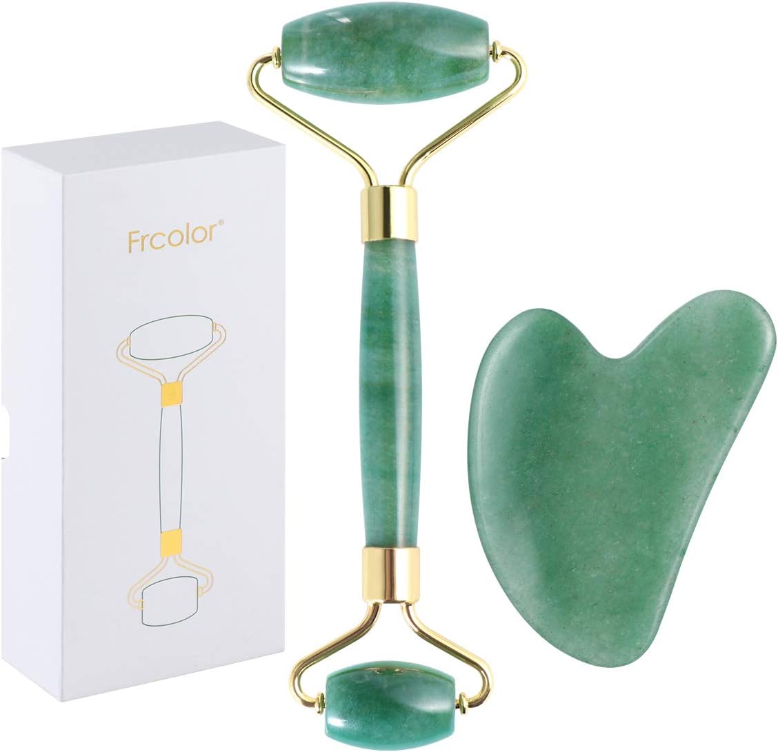 Rolo de jade para rosto, conjunto de pedras faciais naturais de jade, massageador de pele com ferramentas de raspagem Gua Sha Rolo de jade para rosto, conjunto de pedras faciais naturais de jade, massageador de pele com ferramentas de raspagem Gua Sha