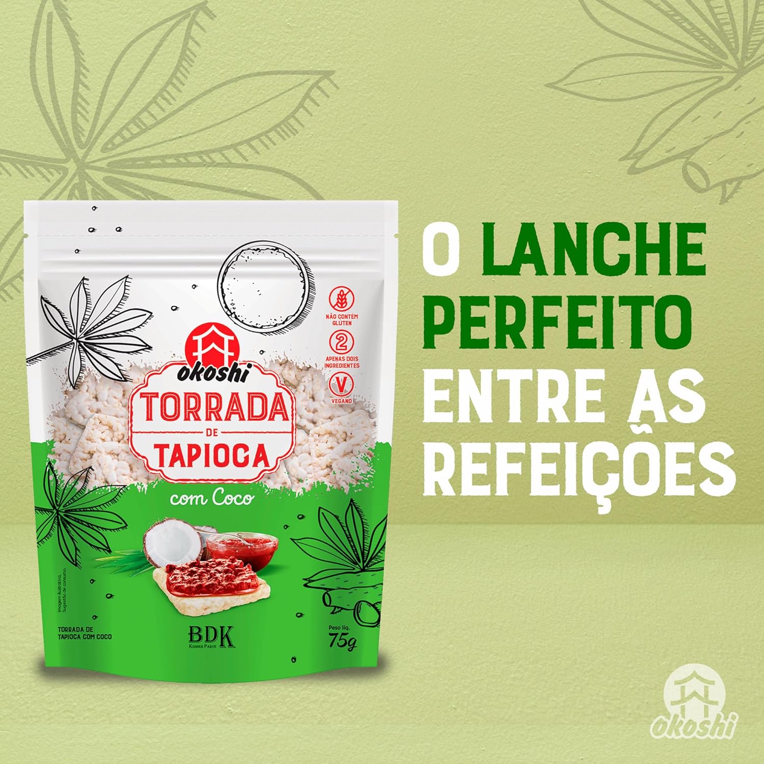 Imagem frontal de um produto sobre fundo verde claro com desenhos de folhas em linhas finas, estilo ilustrativo. Imagem frontal de um produto sobre fundo verde claro com desenhos de folhas em linhas finas, estilo ilustrativo.