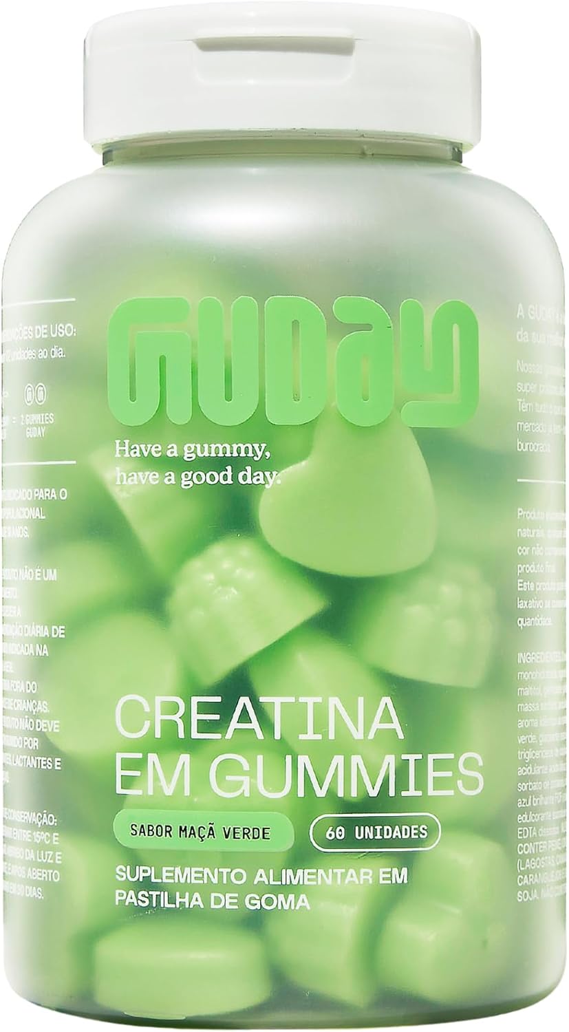 Guday Gummy de Creatina | 60 unidades (30 doses) | 3g de creatina monohidratada por dose | Sabor Maça Verde