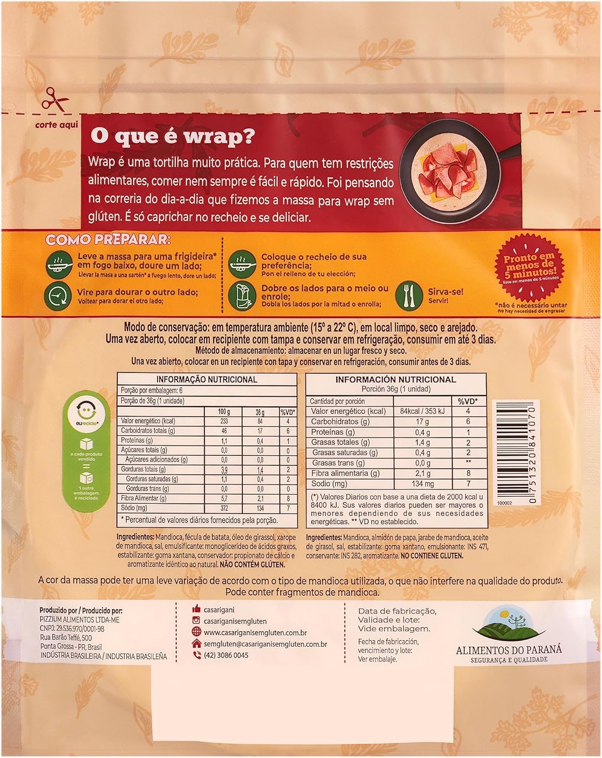 Imagem frontal da embalagem com fundo claro e padrão de folhas em tons suaves.