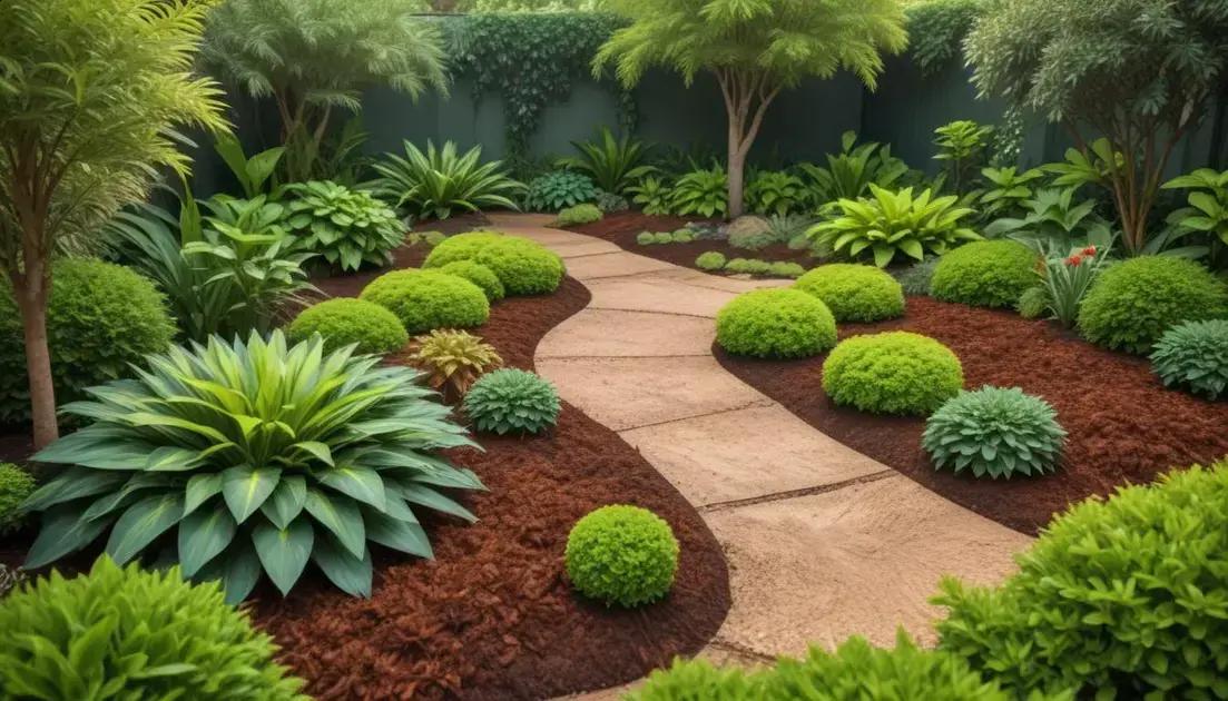 Como o mulch e o uso de gel auxiliam na manutenção do jardim
