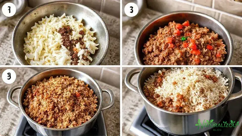 passo a passo para preparar o arroz com carne moida suculenta